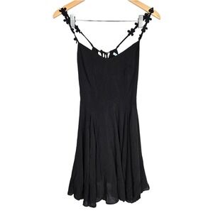 Kimchi Blue Black Daisy Floral Strap Lace Up Back A Line Dress‎ XS